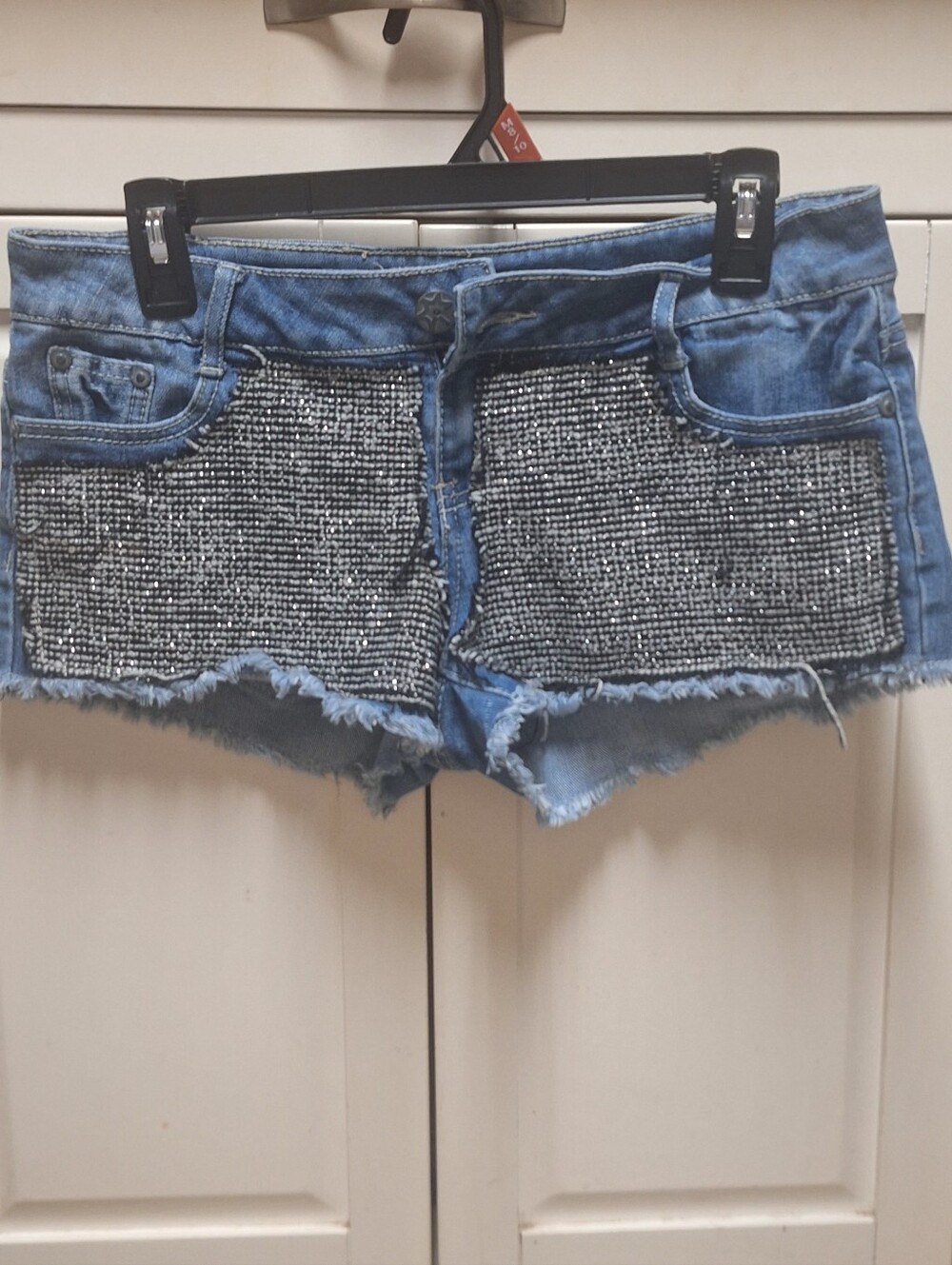 Material Girl Blue Denim Shorts with Silver Embellished Front